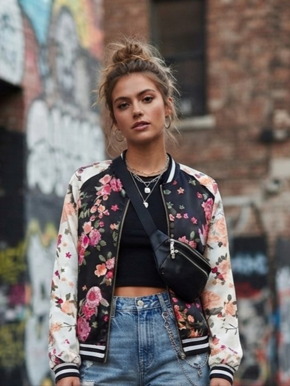 love, Fire Floral Satin Bomber Jacket Full-Zip Streetwear Coquette Athleisure